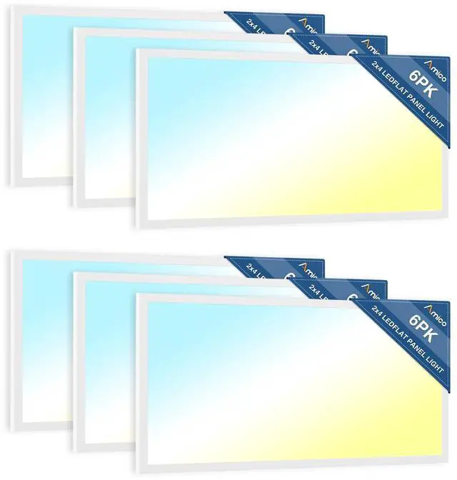 Main image of 6 Pack 2x4 LED Flat Panel Light Fixture, 6250 LM, 4000K/5000K/6500K, 30W/40W/50W, Dimmable 0-10V, LED Drop Ceiling Lights for Office Commercial Use, Dustproof ETL Listed, FCC, DLC