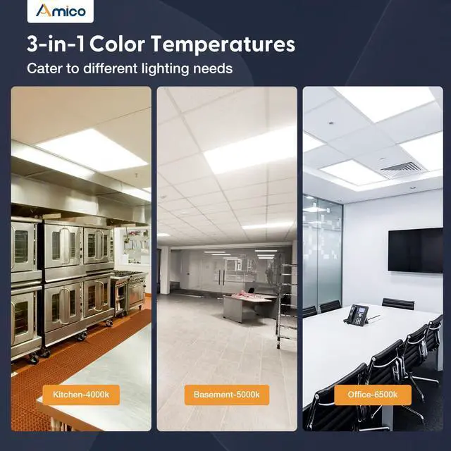 Alt view image 2 of 6 - 6 Pack 2x4 LED Flat Panel Light Fixture, 6250 LM, 4000K/5000K/6500K, 30W/40W/50W, Dimmable 0-10V, LED Drop Ceiling Lights for Office Commercial Use, Dustproof ETL Listed, FCC, DLC