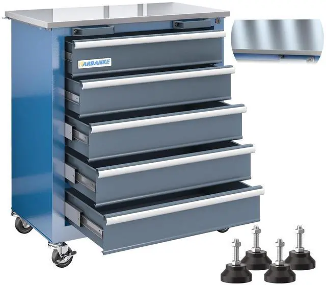 Main image of 5-Drawer Rolling Tool Chest with Stainless CounterTop,Tool Chest with Keyed Locking System, with Wheels and Foot Pads,Rolling Tool Cabinet with Drawer Liners,Unique Link Buckle for Connecting
