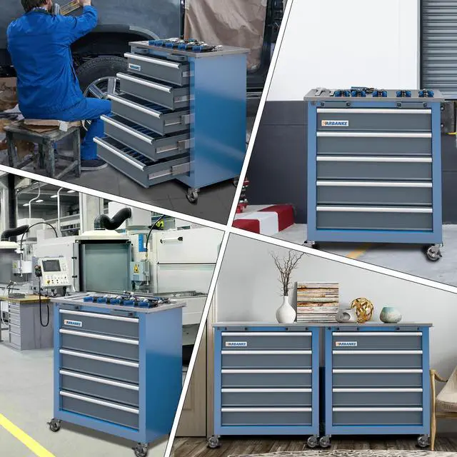 Alt view image 6 of 6 - 5-Drawer Rolling Tool Chest with Stainless CounterTop,Tool Chest with Keyed Locking System, with Wheels and Foot Pads,Rolling Tool Cabinet with Drawer Liners,Unique Link Buckle for Connecting