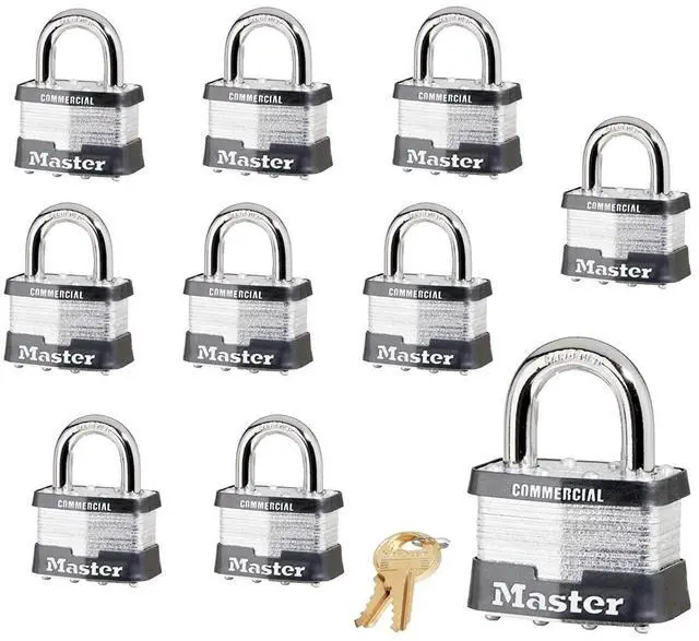 Main image of Padlock - 2" W Body x 1" L Shackle, Ten (10) Keyed Alike Locks w/20 Keys, 5 NKA-10 w/Bump Stop Technology