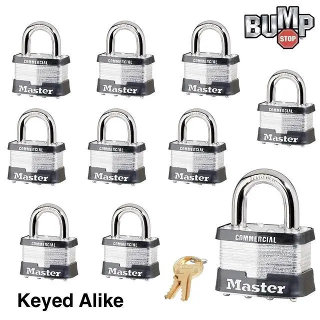 Alt view image 2 of 4 - Padlock - 2" W Body x 1" L Shackle, Ten (10) Keyed Alike Locks w/20 Keys, 5 NKA-10 w/Bump Stop Technology
