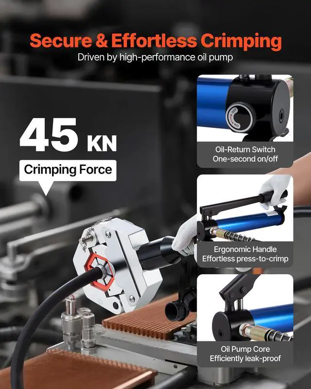 Alt view image 3 of 6 - Hydraulic Hose Crimper, Hydra-Krimp AC Hose Crimper Kit with 7 Dies Snap-On & Carrying Case, Hydraulic A/C Hoses Crimping Tool for Automotive & Air Conditioning Repair (Split with Manual Pump)