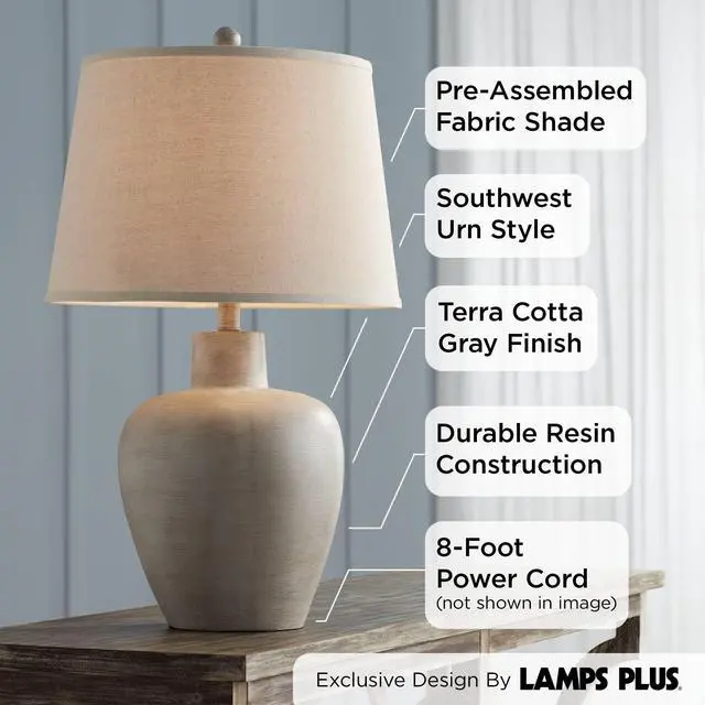 Alt view image 3 of 6 - Glenn Rustic Country Cottage Style Table Lamps 27" Tall Set of 2 Southwest Urn Neutral Fabric Drum Shade Decor for Living Room Bedroom House Bedside Nightstand Home Office