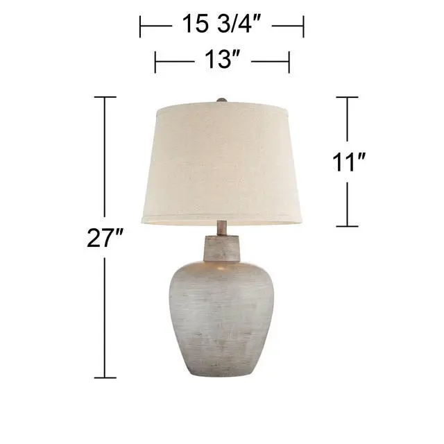 Alt view image 4 of 6 - Glenn Rustic Country Cottage Style Table Lamps 27" Tall Set of 2 Southwest Urn Neutral Fabric Drum Shade Decor for Living Room Bedroom House Bedside Nightstand Home Office