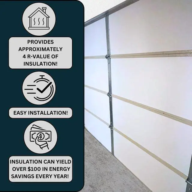Alt view image 4 of 6 - Garage Door Insulation Kit, White EPS Foam Panels, 8 Pack, 1.25x20x54 Inches, R-Value 4.0, Temperature Control, Noise Reduction, DIY Installation, One Car Garage (Low Density Non-Laminated)