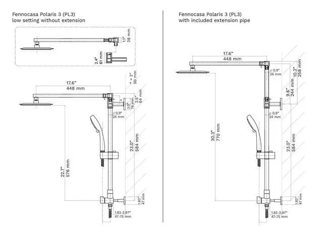 Alt view image 4 of 6 - Polaris 3 Rain Shower System, 8 Rainfall Shower Head and Handheld Shower Combo, includes 3-Setting Handheld Spray, Height Adjustable Shower Wand Holder, 60 Hose (1.8 GPM Chrome)
