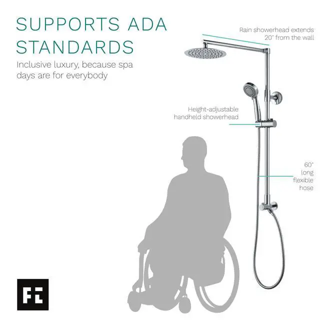 Alt view image 5 of 6 - Polaris 3 Rain Shower System, 8 Rainfall Shower Head and Handheld Shower Combo, includes 3-Setting Handheld Spray, Height Adjustable Shower Wand Holder, 60 Hose (1.8 GPM Chrome)