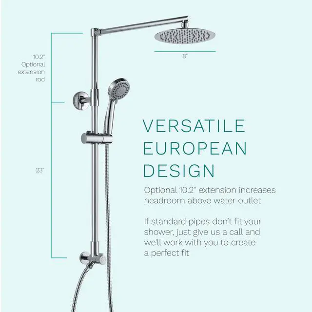 Alt view image 6 of 6 - Polaris 3 Rain Shower System, 8 Rainfall Shower Head and Handheld Shower Combo, includes 3-Setting Handheld Spray, Height Adjustable Shower Wand Holder, 60 Hose (1.8 GPM Chrome)