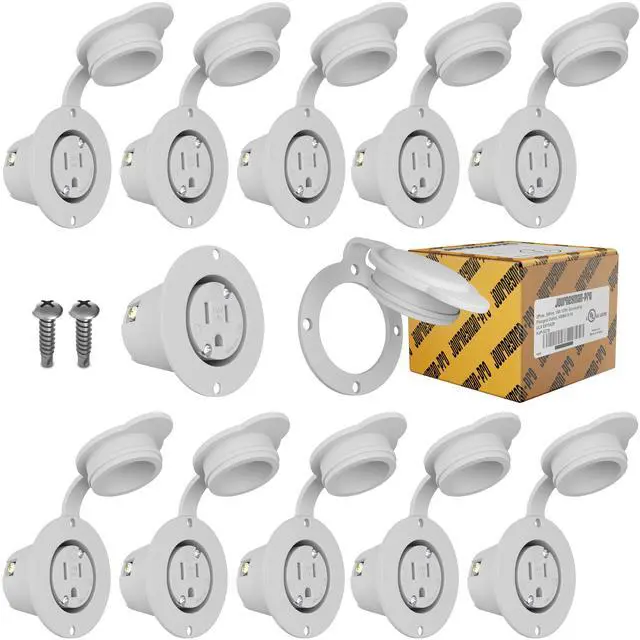 Main image of 5279 Flanged Outlet Receptacle - 15 Amp 125 Volt NEMA 5-15, Commercial Grade Electrical Outlet, 2-Pole 3-Wire Straight Blade Plug, cUL Listed, 10-14 AWG, 10-Pack w/ Front Cover Only