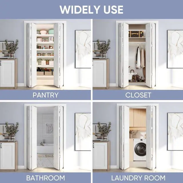 Alt view image 3 of 6 - 48in. x 80in. Bifold Door, 6 Panel Primed Bifold Interior Doors, Hollow Core Bi Fold Closet Door with Hardware Kit Include, Folding Doors for Laundry, Pantry & Bedroom