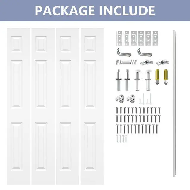 Alt view image 5 of 6 - 48in. x 80in. Bifold Door, 6 Panel Primed Bifold Interior Doors, Hollow Core Bi Fold Closet Door with Hardware Kit Include, Folding Doors for Laundry, Pantry & Bedroom