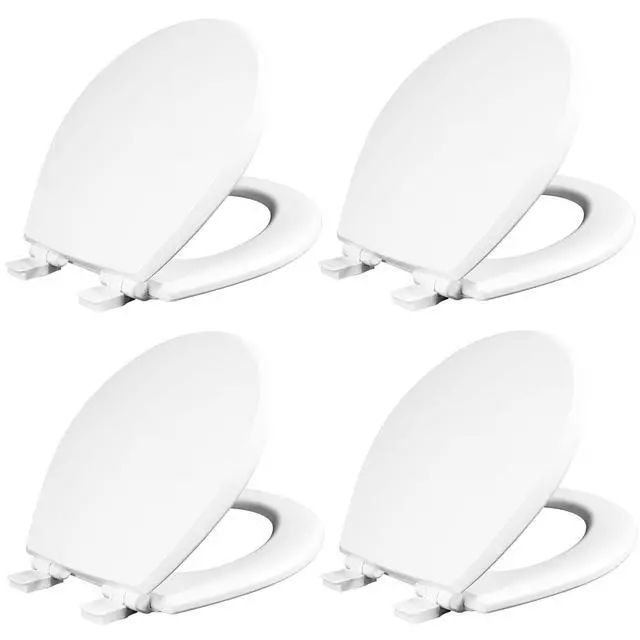 Main image of Cassel Slow Close Toilet Seat, Easy Clean, Non Slip Premium Wood Seat, Easy Install, Made in USA, Round, White, 4-Pack