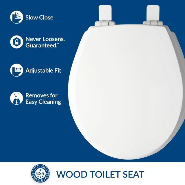 Alt view image 2 of 6 - Cassel Slow Close Toilet Seat, Easy Clean, Non Slip Premium Wood Seat, Easy Install, Made in USA, Round, White, 4-Pack