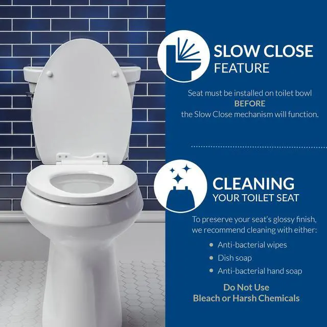 Alt view image 4 of 6 - Cassel Slow Close Toilet Seat, Easy Clean, Non Slip Premium Wood Seat, Easy Install, Made in USA, Round, White, 4-Pack