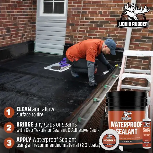 Alt view image 5 of 6 - Waterproof Sealant - Waterproof Leak Repair Coating, Multi-Surface Rubber Paint, Durable Sealant for Roofs, Kit Includes- Black 5 Gallon Sealer, Caulk 10.2 oz 4 Pack, Seam Tape 4" x50'
