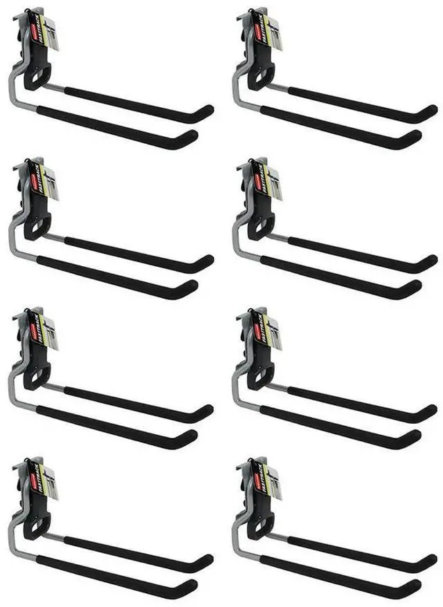 Main image of FastTrack Rail Garage Organization MultiPurpose Hook 50lbs Capacity Satin Nickel Wall Mounted Storage System Direct Mount into FastTrack Garage Rail for Home/Garage Organization (Pack of 8)