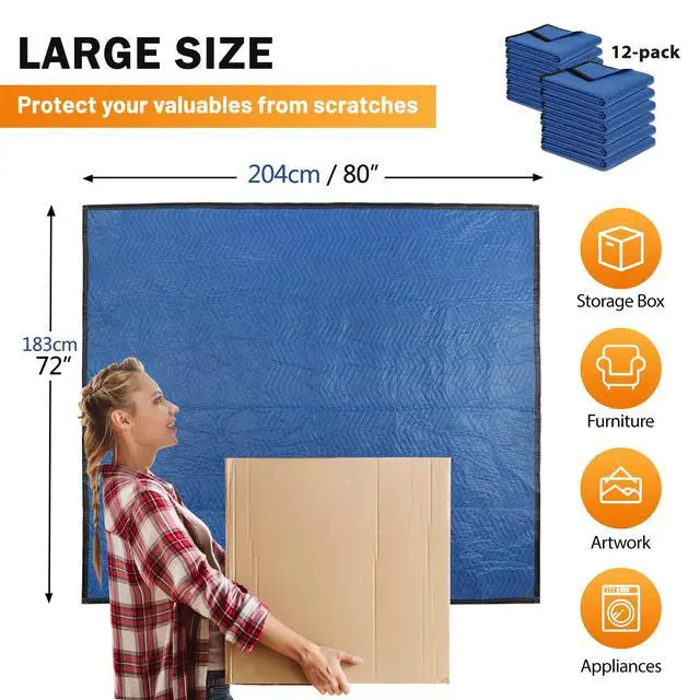 Alt view image 2 of 6 - 12 Moving Packing Blankets 80 x 72 Inches (35 lb/dz) Heavy Duty Moving Pads for Protecting Furniture Professional Quilted Shipping Furniture Pads (Blue 48PCS)
