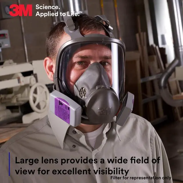 Alt view image 5 of 6 - Full Facepiece Reusable Respirator 6700, NIOSH, Large Lens, ANSI High Impace Eye Protection, Silicone Face Seal, Four-Point Harness, Comfortable Fit, Painting, Dust, Chemicals, Small