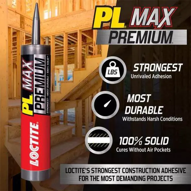 Alt view image 6 of 6 - PL Premium Max Construction Adhesive, 9 fl oz Cartridge, 12 Pack - Versatile Construction Glue for Wood, Concrete, Stone & More