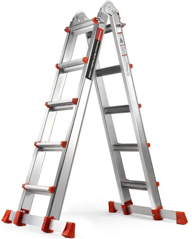 Main image of Ladder, A Frame Extension Ladder, Multi Position with Stabilizer Bar, 330 lbs Weight Rating Telescoping Ladder for Household or Outdoor Work, 17.5 Ft, Orange