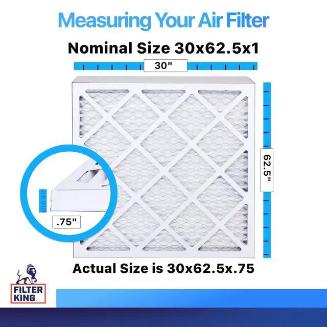 Alt view image 2 of 6 - 30x62.5x1 Air Filter (MERV 8) (4-Pack) Dust & Allergy Control AC Furnace Filters, MADE IN USA, HVAC, Pleated, Electrostatic (Actual Size: 30 x 62.5 x.75)