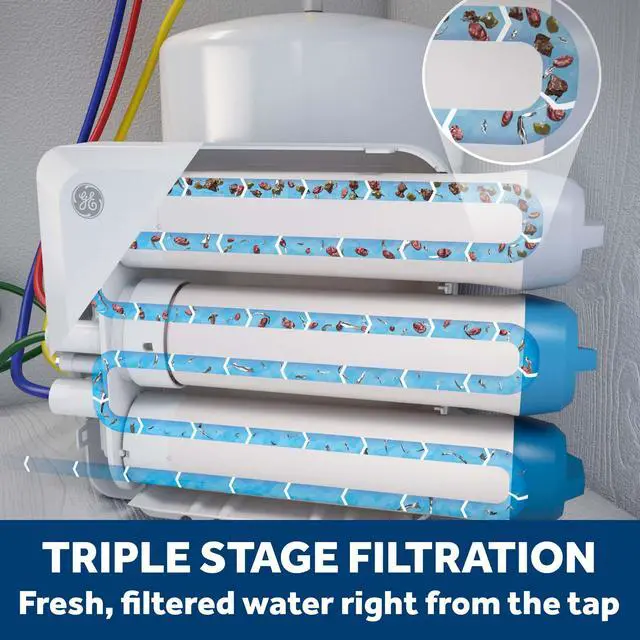 Alt view image 3 of 6 - 3 Sta Reverse Osmosis Under Sink Water Filtration System with Faucet, Reduces Lead, Chlorine, Arsenic & More, Replace Filters (FQ18PN, FQ18MN, FQ18RT) Every 6/12 Months, GXRQ18NBN