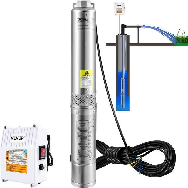 Main image of Deep Well Submersible Pump, 3HP 230V/60Hz, 37GPM 640 ft Head, with 33 ft Cord & External Control Box, 4 inch Stainless Steel Water Pumps for Industrial, Irrigation and Home Use, IP68 Waterproof