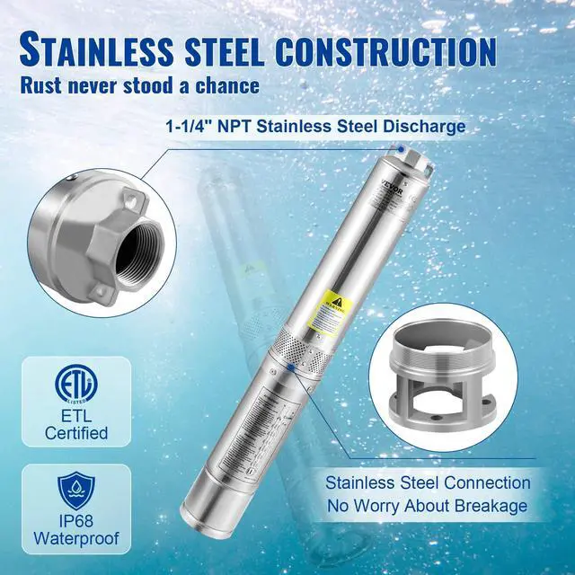 Alt view image 4 of 6 - Deep Well Submersible Pump, 3HP 230V/60Hz, 37GPM 640 ft Head, with 33 ft Cord & External Control Box, 4 inch Stainless Steel Water Pumps for Industrial, Irrigation and Home Use, IP68 Waterproof