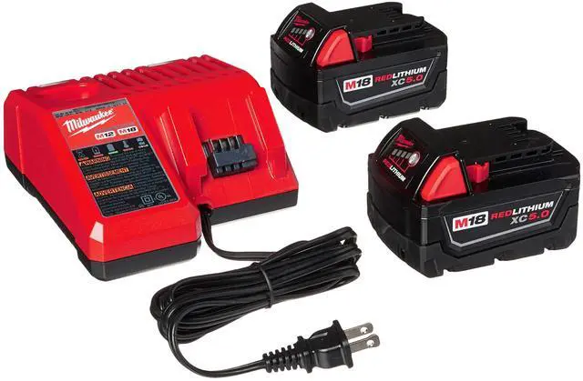 Main image of 48-59-1850 M18 RED LITHIUM XC 5.0 Ah Batteries (2) + 48-59-1812 M12 and M18 Multi Voltage Charger kit