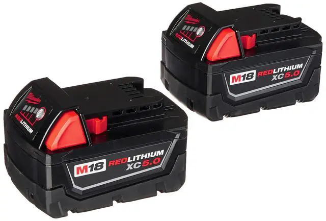 Alt view image 3 of 6 - 48-59-1850 M18 RED LITHIUM XC 5.0 Ah Batteries (2) + 48-59-1812 M12 and M18 Multi Voltage Charger kit