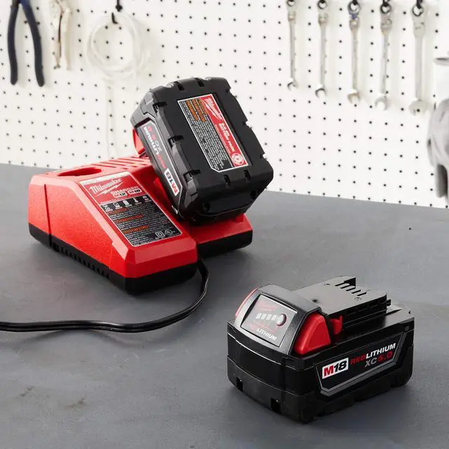 Alt view image 6 of 6 - 48-59-1850 M18 RED LITHIUM XC 5.0 Ah Batteries (2) + 48-59-1812 M12 and M18 Multi Voltage Charger kit