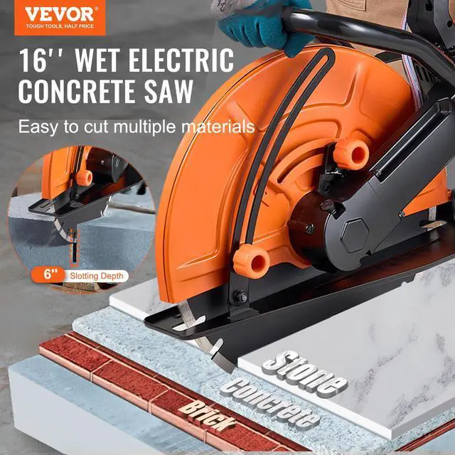 Alt view image 2 of 6 - Electric Concrete Saw, 16 in, 3200 W Motor Circular Saw Cutter | Max. 6 in Adjustable Cutting Depth, Wet Disk Cutter, Includes Water Line, Pump and Blade, For Stone, Brick