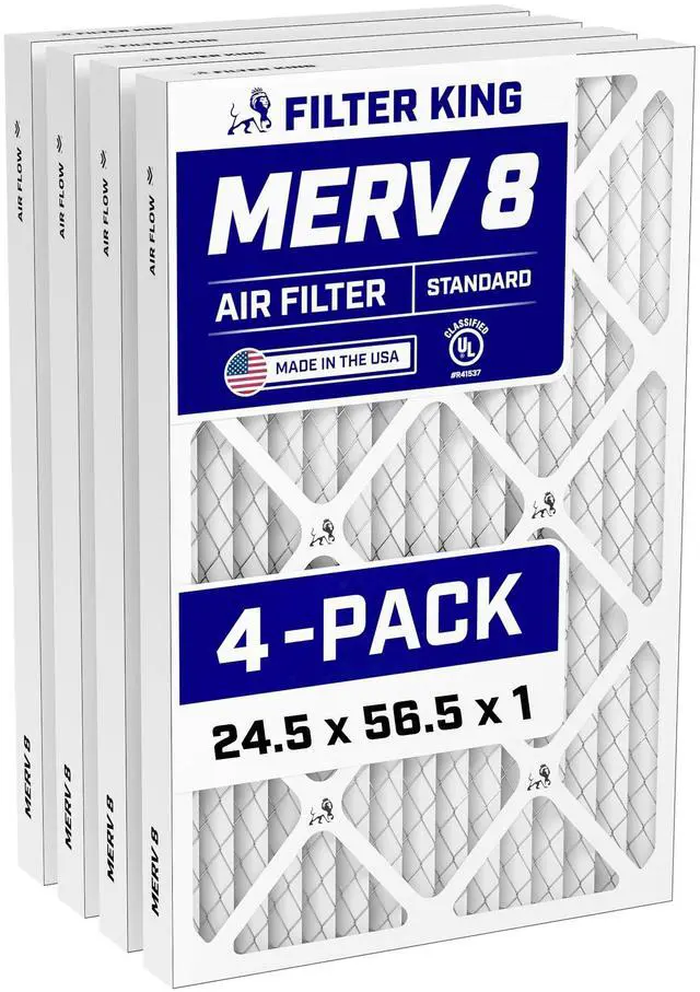 Main image of 24.5x56.5x1 Air Filter (MERV 8) (4-Pack) Dust & Allergy Control AC Furnace Filters, MADE IN USA, HVAC, Pleated, Electrostatic (Actual Size: 24.5 x 56.5 x.75)