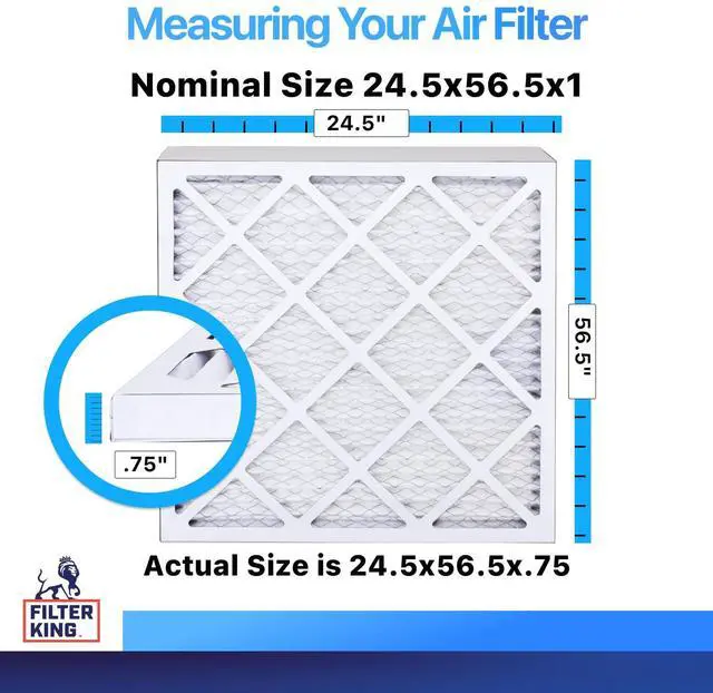 Alt view image 2 of 6 - 24.5x56.5x1 Air Filter (MERV 8) (4-Pack) Dust & Allergy Control AC Furnace Filters, MADE IN USA, HVAC, Pleated, Electrostatic (Actual Size: 24.5 x 56.5 x.75)