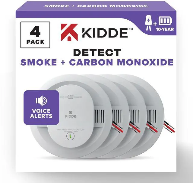 Main image of Hardwired Smoke & Carbon Monoxide Detector, 10-Year Battery Backup, Voice Alerts, Interconnectable LED Warning Light Indicators, 4 Pack