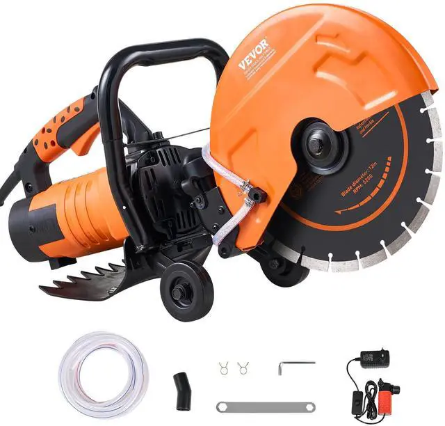 Main image of Electric Concrete Saw, 12 in, 1800 W Motor Circular Saw Cutter with Max. 4.5 in Adjustable Cutting Depth, Wet Disk Saw Cutter Includes Water Line, Pump and Blade, for Stone, Brick