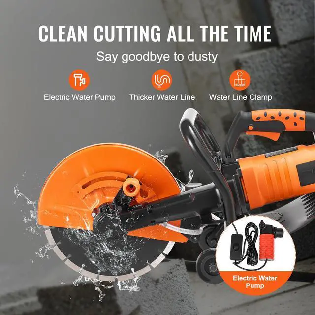 Alt view image 3 of 6 - Electric Concrete Saw, 12 in, 1800 W Motor Circular Saw Cutter with Max. 4.5 in Adjustable Cutting Depth, Wet Disk Saw Cutter Includes Water Line, Pump and Blade, for Stone, Brick