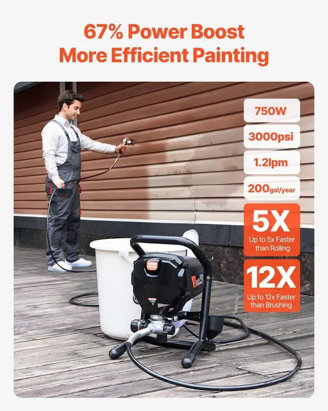 Alt view image 2 of 6 - 750W Stand Airless Paint Sprayer, 3000PSI High Efficiency Electric Airless Sprayer, Fine and Even Painting Effect, Handheld Paint Sprayers for Home Interior and Exterior Furniture and Fences | Fine an