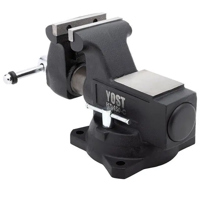 Alt view image 2 of 6 - Yost HD450-C Heavy Duty 4-1/2 Inch Mechanics Work Bench Vise | Heavy Duty Woodworking & Metal Work Table with Secure Grip Swivel Base | 60,000 PSI Casting Iron Material with Extra-large Anvil Surface