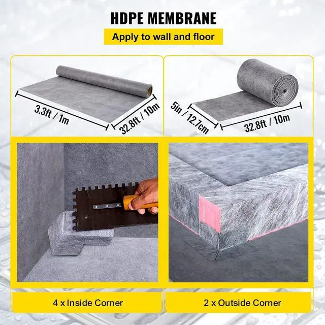 Alt view image 5 of 6 - Shower Curb Kit, 48"x72" Watertight Shower Curb Overlay with 4" PVC Central Bonding Flange, 4" Stainless Steel Grate, 2 Cuttable Shower Curb and Trowel, Shower Pan Slope Sticks Fit for Bathroom