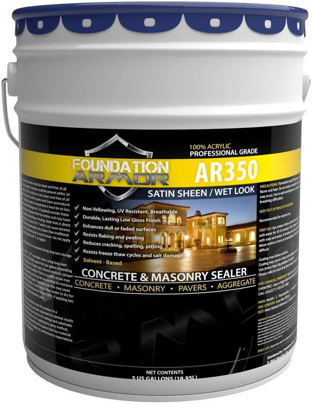 Main image of Armor AR350 Low Gloss Wet Look Concrete Sealer 5 Gallon - Professional Grade Color Enhancing Solvent Based Acrylic Sealer for Exterior Concrete and Pavers - 50 VOC