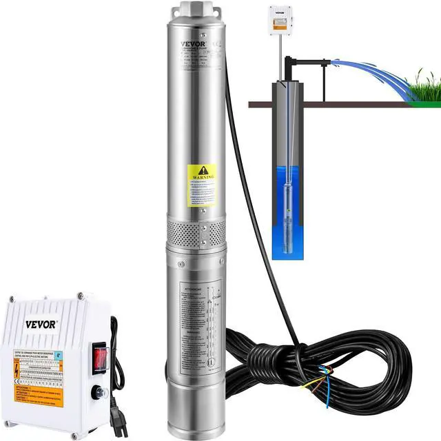 Main image of Deep Well Submersible Pump, 1.5HP 115V/60Hz, 37gpm 276ft Head, with 33ft Cord & External Control Box, 4" Stainless Steel Water Pump for Industrial, Irrigation and Home Use, IP68 Waterproof