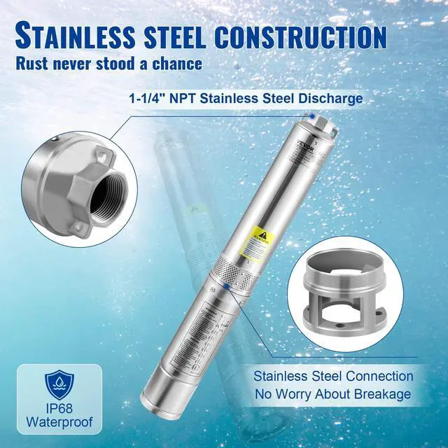 Alt view image 4 of 6 - Deep Well Submersible Pump, 1.5HP 115V/60Hz, 37gpm 276ft Head, with 33ft Cord & External Control Box, 4" Stainless Steel Water Pump for Industrial, Irrigation and Home Use, IP68 Waterproof