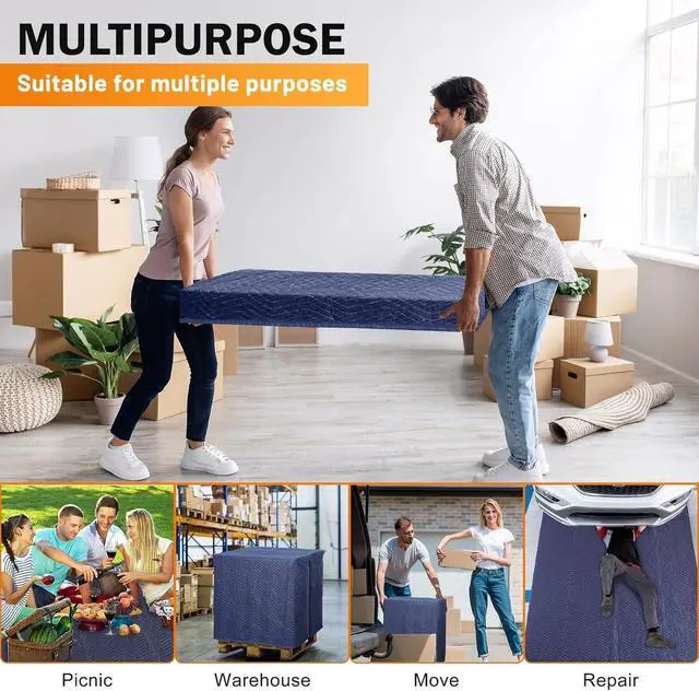 Alt view image 3 of 6 - 24 Moving Packing Blankets 80 x 72 Inches (35 lb/dz) Heavy Duty Moving Pads for Protecting Furniture Professional Quilted Shipping Furniture Pads (Dark Blue 24PCS)