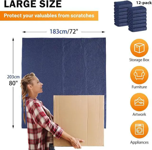 Alt view image 5 of 6 - 24 Moving Packing Blankets 80 x 72 Inches (35 lb/dz) Heavy Duty Moving Pads for Protecting Furniture Professional Quilted Shipping Furniture Pads (Dark Blue 24PCS)