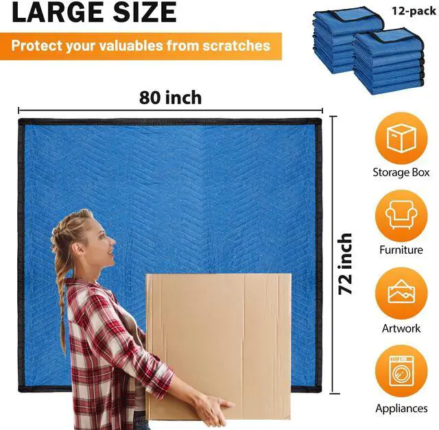 Alt view image 2 of 6 - 12 Moving Packing Blankets 80 x 72 Inches (35 lb/dz) Heavy Duty Moving Pads for Protecting Furniture Professional Quilted Shipping Furniture Pads (Blue 24PCS)