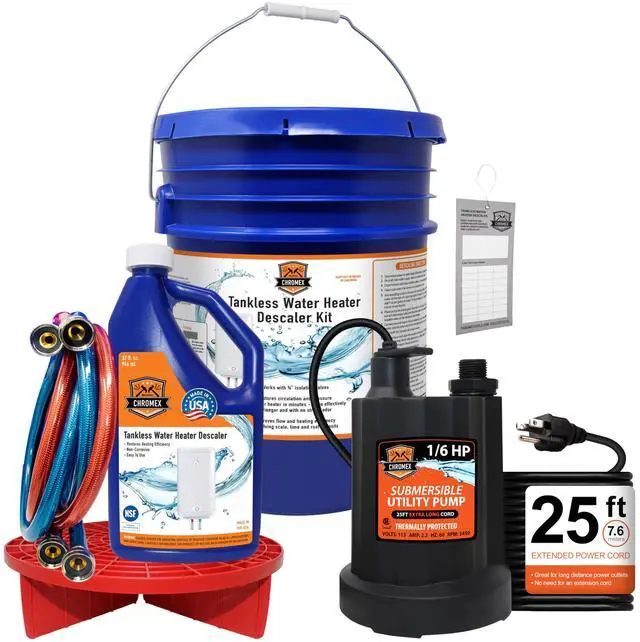 Main image of Tankless Water Heater Flush Kit with NSF Certified Liquid Descaling Solution and 1/6HP Heavy Duty Pump with 25 Ft Extra Long Power Cord