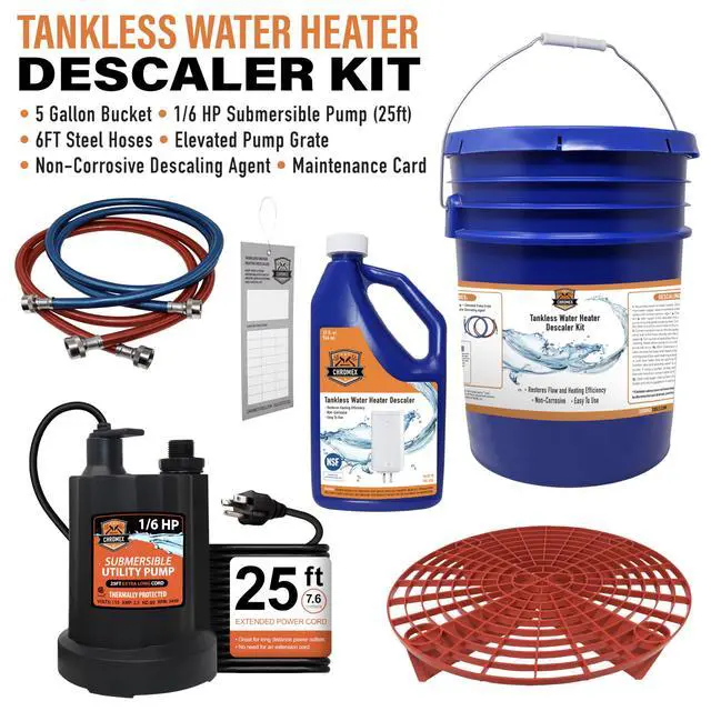 Alt view image 3 of 6 - Tankless Water Heater Flush Kit with NSF Certified Liquid Descaling Solution and 1/6HP Heavy Duty Pump with 25 Ft Extra Long Power Cord