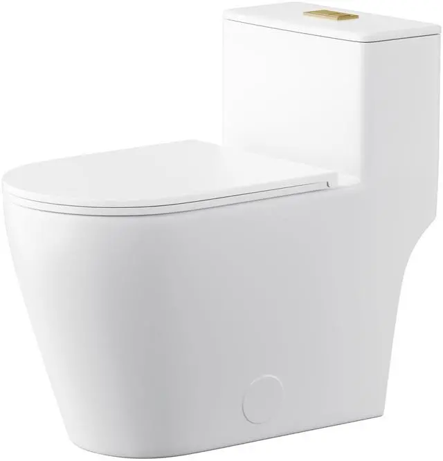 Main image of Elongated One Piece Toilet with 17" ADA Comfort Chair Height Seat Compact Toilet for Bathroom Dual Flush 1.1/1.6GPF, 12'' Rough-in, Dual Flush Toilet Button Golden